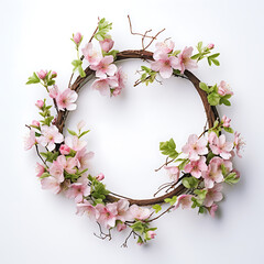 Fototapeta na wymiar Beautiful colorful spring wreath in vintage style on white background