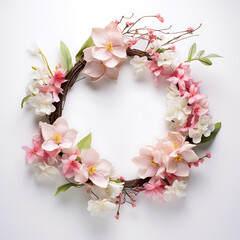 Fototapeta na wymiar Beautiful colorful spring wreath in vintage style on white background