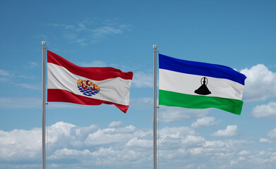 Lesotho and French Polynesia flags, country relationship concept