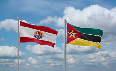 Mozambique and French Polynesia flags, country relationship concept