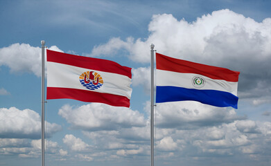 Paraguay and French Polynesia flags, country relationship concept