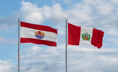 Peru and French Polynesia flags, country relationship concept