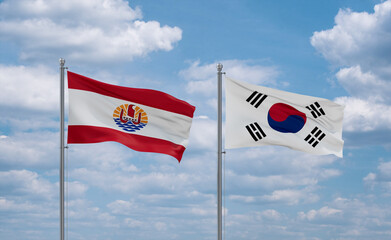 South Korea and French Polynesia flags, country relationship concept