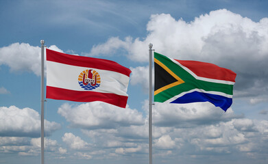 South Africa and French Polynesia flags, country relationship concept