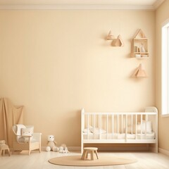 Mockup wall in the children's room on wall cream color background, Generative AI