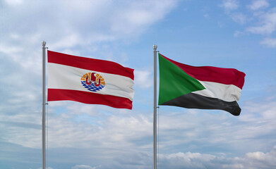 Sudan and French Polynesia flags, country relationship concept