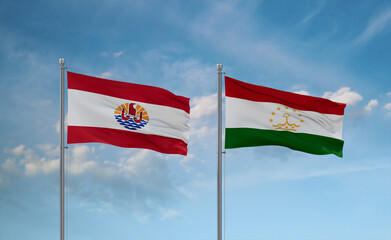Tajikistan and French Polynesia flags, country relationship concept