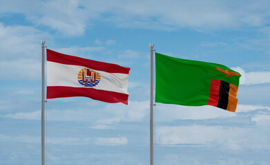 Zambia and French Polynesia flags, country relationship concept