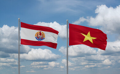 Vietnam and French Polynesia flags, country relationship concept