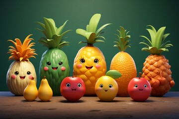 Colorful and cute cartoon fruit models, forming a charming series