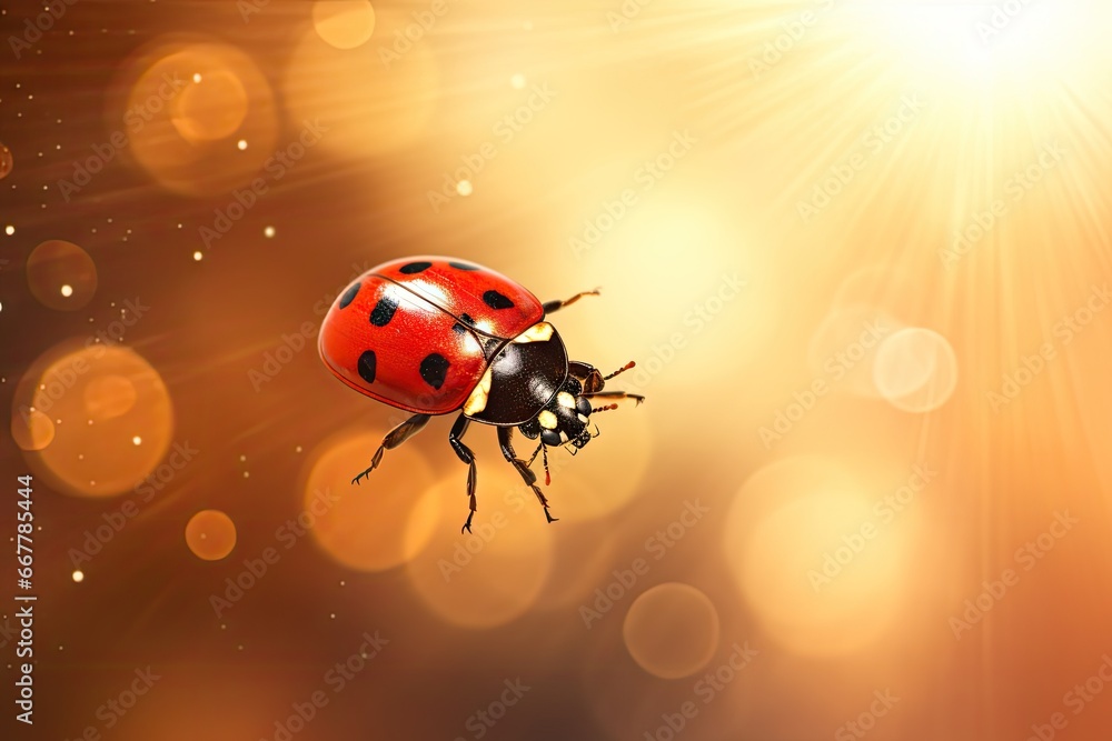 Poster a ladybug sitting on top of a shiny surface. generative ai