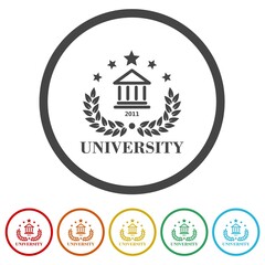 University college school logo template. Set icons in color circle buttons