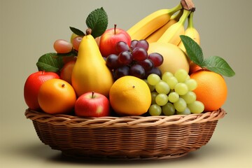 Naklejka na ściany i meble Fruits in a basket, set against a gentle, pale colored background