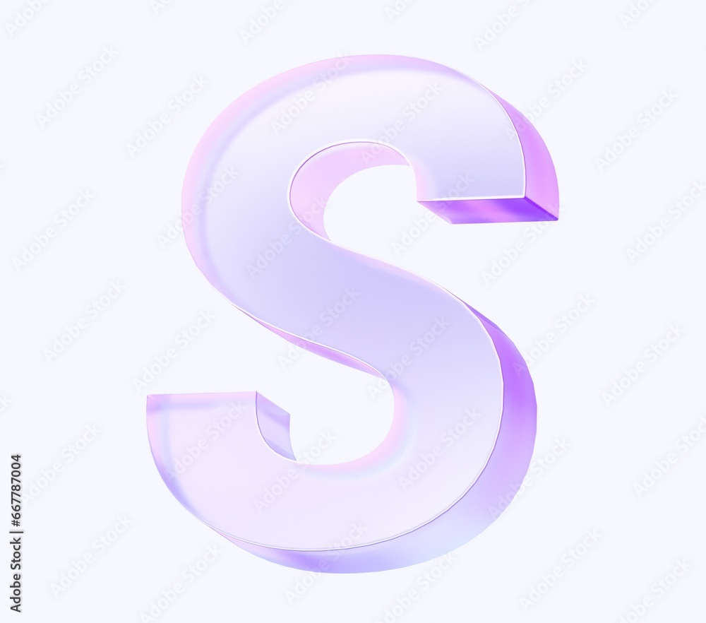 Poster letter s with colorful gradient and glass material. 3d rendering illustration for graphic design, pr