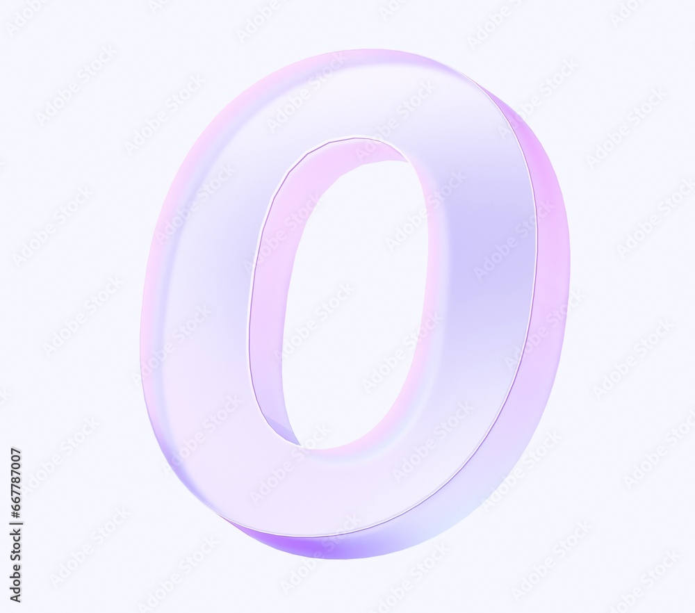 Poster letter o with colorful gradient and glass material. 3d rendering illustration for graphic design, pr