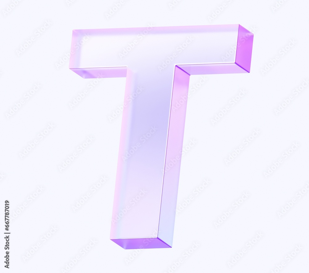 Fototapete letter t with colorful gradient and glass material. 3d rendering illustration for graphic design, pr