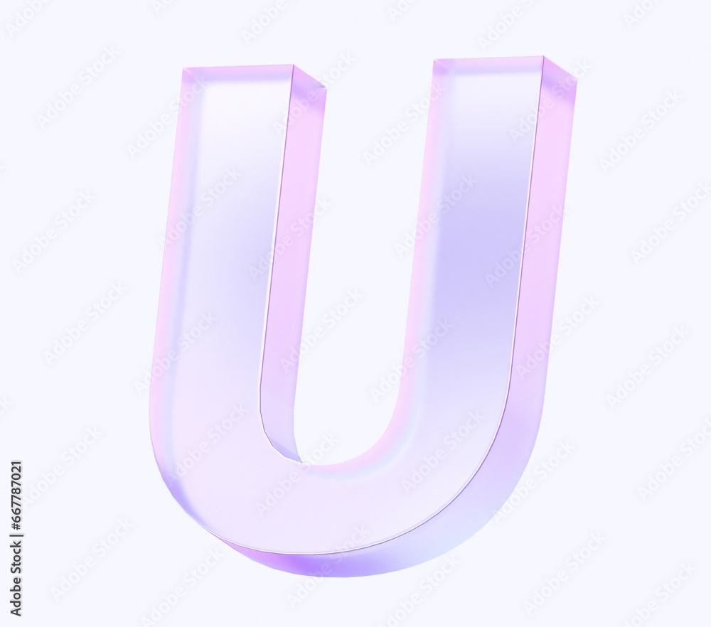 Poster letter u with colorful gradient and glass material. 3d rendering illustration for graphic design, pr