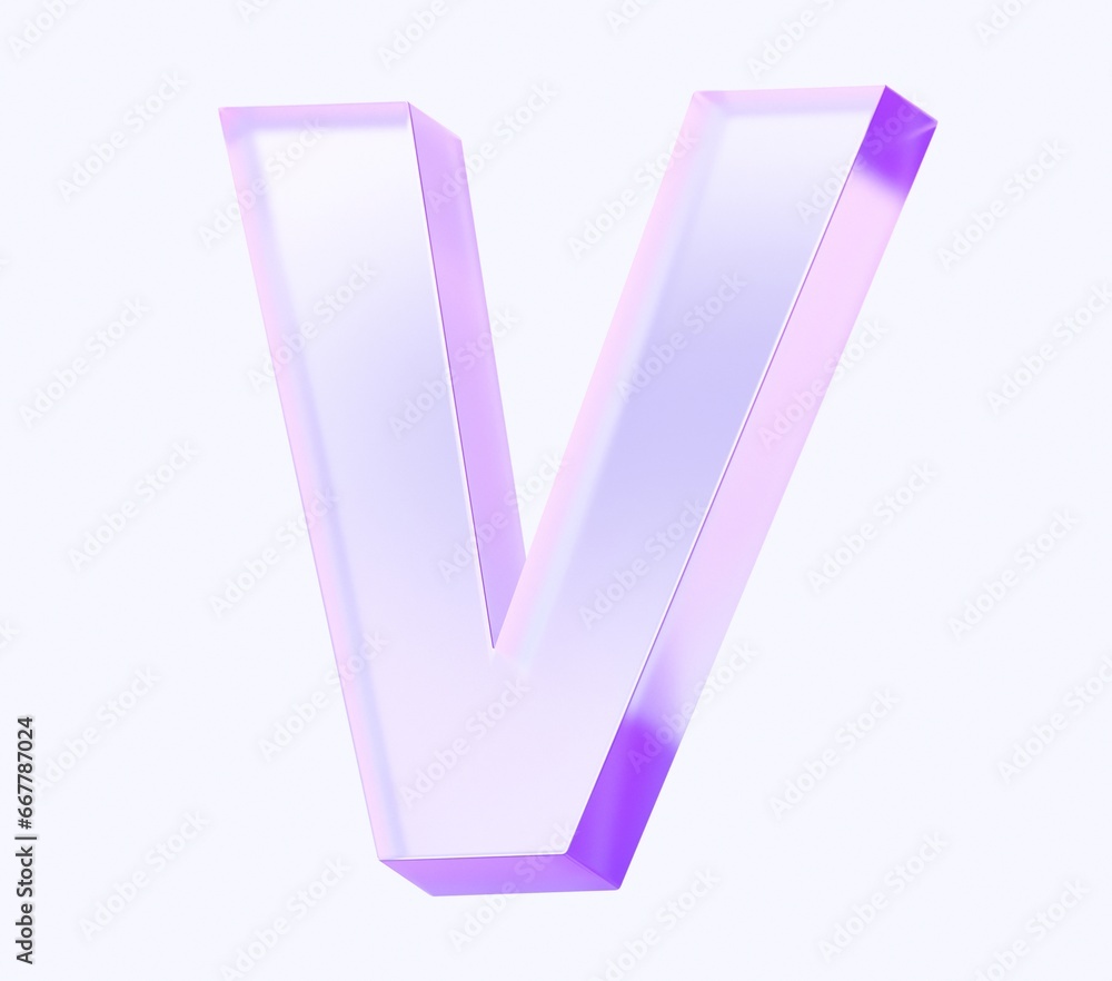 Fototapete letter V with colorful gradient and glass material. 3d rendering illustration for graphic design, presentation or background