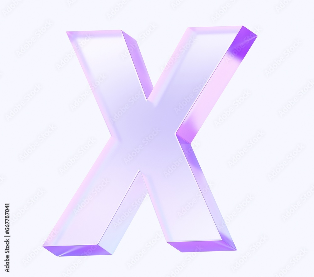 Poster letter x with colorful gradient and glass material. 3d rendering illustration for graphic design, pr