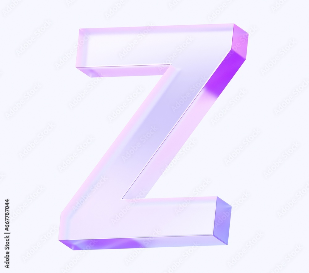 Poster letter z with colorful gradient and glass material. 3d rendering illustration for graphic design, pr