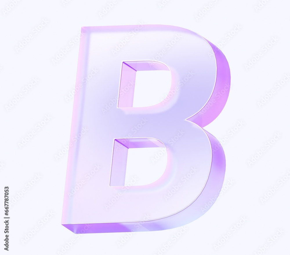 Poster letter b with colorful gradient and glass material. 3d rendering illustration for graphic design, pr