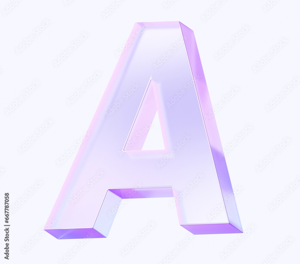 Poster letter a with colorful gradient and glass material. 3d rendering illustration for graphic design, pr