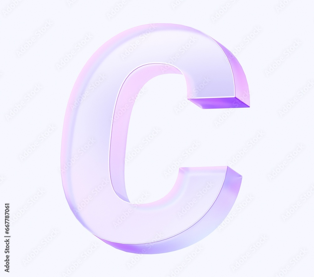 Poster letter c with colorful gradient and glass material. 3d rendering illustration for graphic design, pr