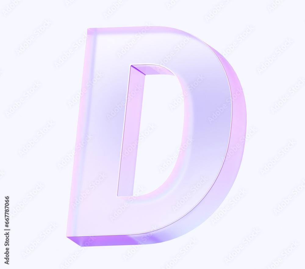 Poster letter d with colorful gradient and glass material. 3d rendering illustration for graphic design, pr