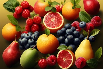 Illustrated fruit theme featuring a vivid and varied fruit selection