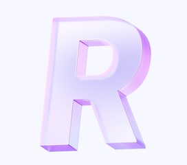 letter R with colorful gradient and glass material. 3d rendering illustration for graphic design, presentation or background