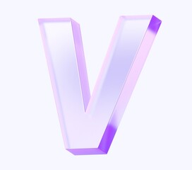 letter V with colorful gradient and glass material. 3d rendering illustration for graphic design, presentation or background