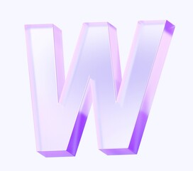 letter W with colorful gradient and glass material. 3d rendering illustration for graphic design, presentation or background