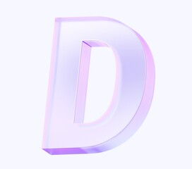 letter D with colorful gradient and glass material. 3d rendering illustration for graphic design, presentation or background
