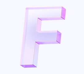 letter F with colorful gradient and glass material. 3d rendering illustration for graphic design, presentation or background