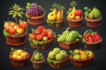 Obraz na płótnie Canvas Isometric fruit assets for games, creating an engaging gaming world