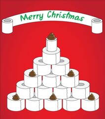 Christmas tree made with toilet paper as a concept of a poop christmas - 667787266