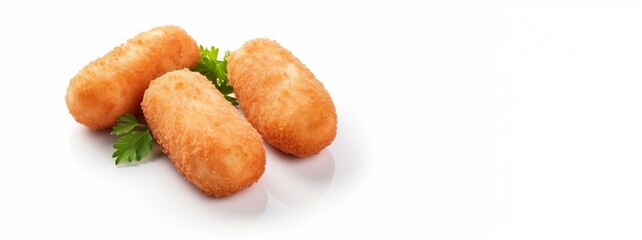 homemade breaded croquettes isolated on white