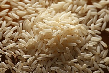 Obraz premium Rice grains casually strewn on the tabletop for a rustic effect