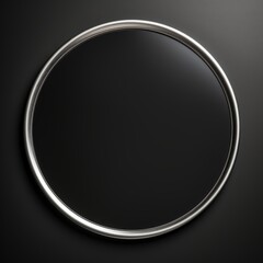 Silver Minimalistic Round Picture Frame. Minimalistic Ring with Realistic Texture. Square Digital Illustration. Ai Generated Empty Circle on Black Background.