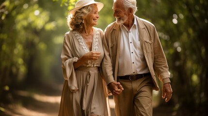 Senior Couple Taking a Stroll Along a Rural Path at spring