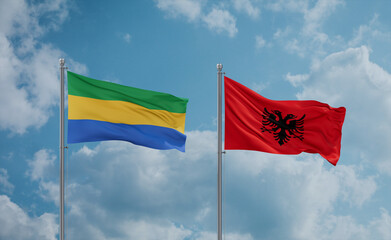 Gabon and Albania national flags, country relationship concept