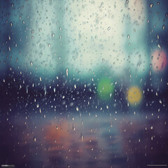Rainy blurred, bokeh background, rain autumn evening in the city, Raindrops running down a window.