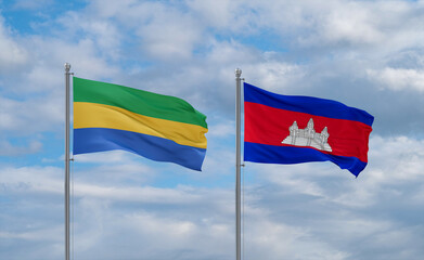 Cambodia and Gabon flags, country relationship concept