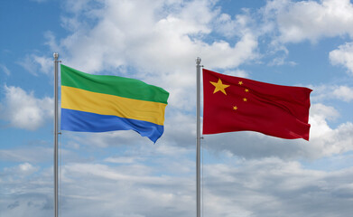 China and Gabon flags, country relationship concept