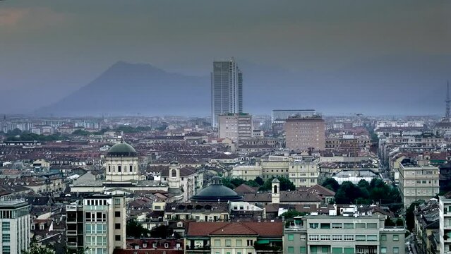 Turin skyscraper cityscape Grattacielo Intesa Sanpaolo. Morning city skyline