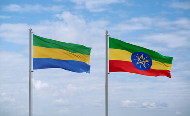 Ethiopia and Gabon flags, country relationship concept