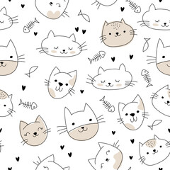 Seamless pattern with cute hand drawn kittens. Creative childish texture. Great for fabric, textile