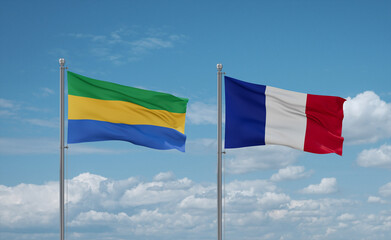 Gabon and France flags, country relationship concept