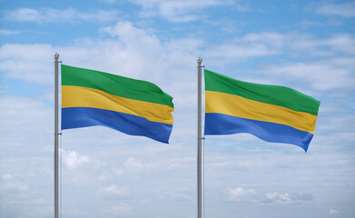 Two Gabon flags, country relationship concept