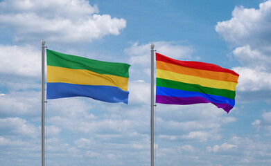 Gay Pride and Gabon flags, country relationship concept